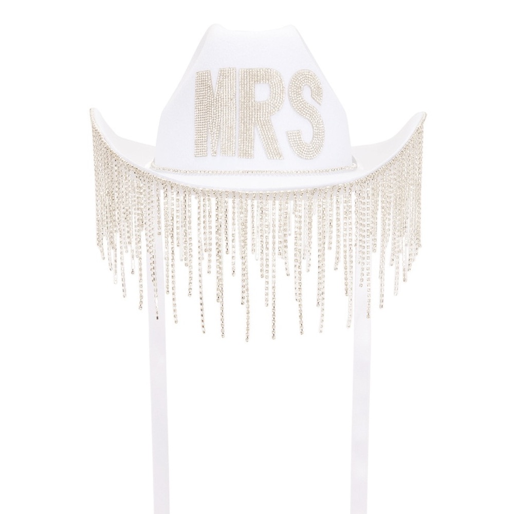 White Rhinestone Fringe Hat - Picture 3 of 4